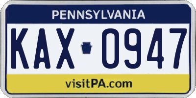 PA license plate KAX0947