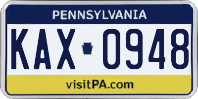 PA license plate KAX0948