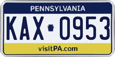 PA license plate KAX0953