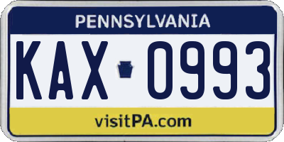 PA license plate KAX0993