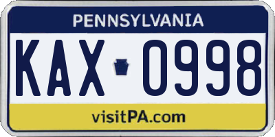 PA license plate KAX0998