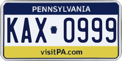 PA license plate KAX0999