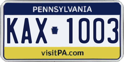 PA license plate KAX1003
