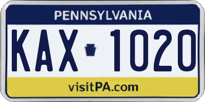 PA license plate KAX1020