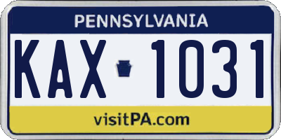 PA license plate KAX1031