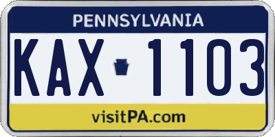 PA license plate KAX1103
