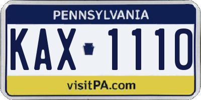 PA license plate KAX1110