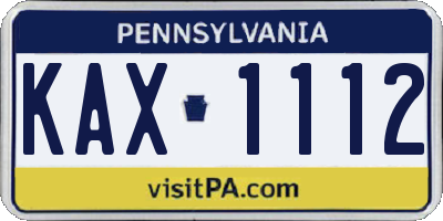PA license plate KAX1112