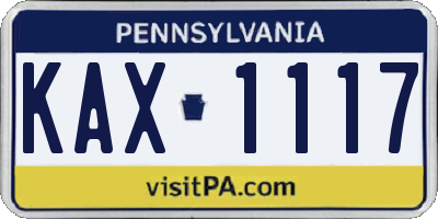PA license plate KAX1117
