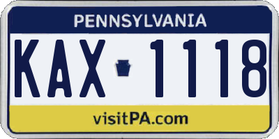 PA license plate KAX1118