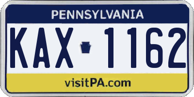 PA license plate KAX1162