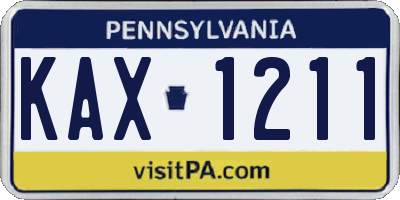PA license plate KAX1211
