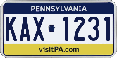 PA license plate KAX1231