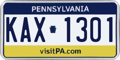 PA license plate KAX1301