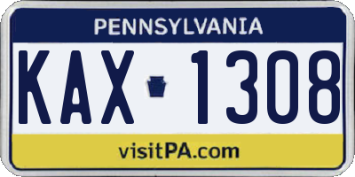 PA license plate KAX1308
