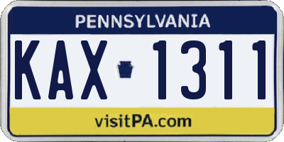 PA license plate KAX1311