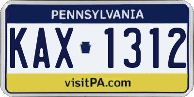 PA license plate KAX1312