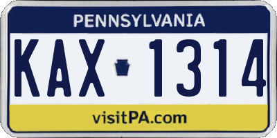 PA license plate KAX1314