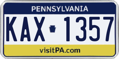 PA license plate KAX1357