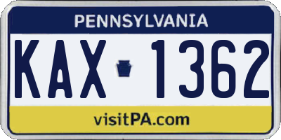 PA license plate KAX1362