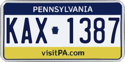 PA license plate KAX1387
