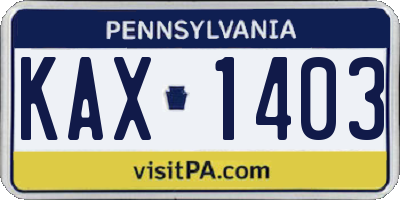 PA license plate KAX1403