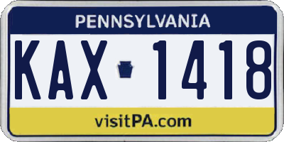 PA license plate KAX1418