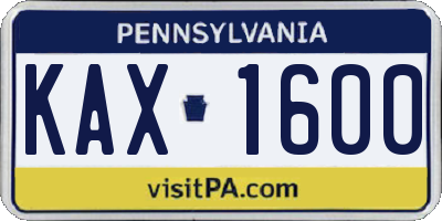 PA license plate KAX1600