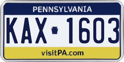 PA license plate KAX1603