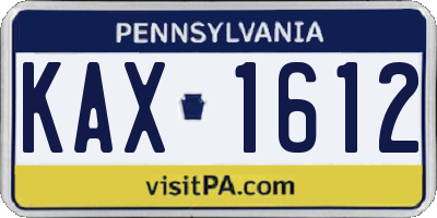 PA license plate KAX1612