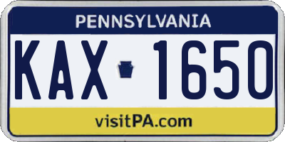 PA license plate KAX1650