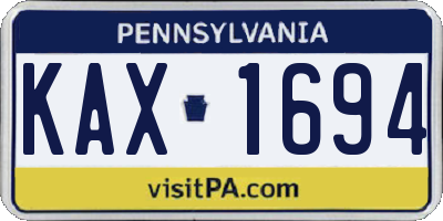 PA license plate KAX1694