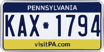 PA license plate KAX1794