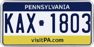 PA license plate KAX1803