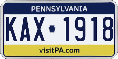 PA license plate KAX1918