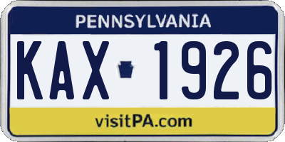PA license plate KAX1926