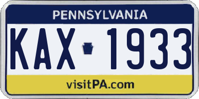 PA license plate KAX1933