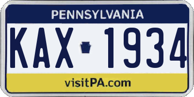 PA license plate KAX1934
