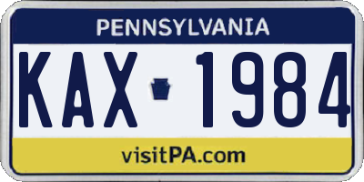 PA license plate KAX1984