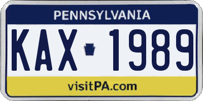 PA license plate KAX1989