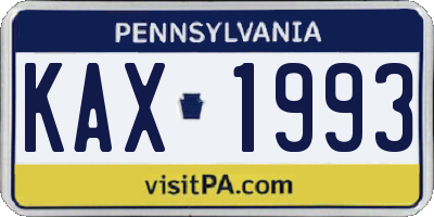 PA license plate KAX1993