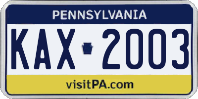 PA license plate KAX2003