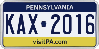 PA license plate KAX2016