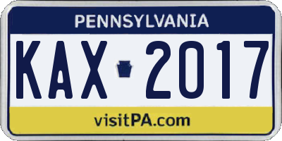 PA license plate KAX2017