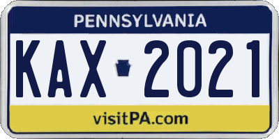 PA license plate KAX2021