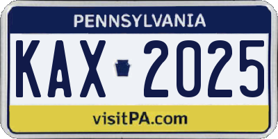 PA license plate KAX2025