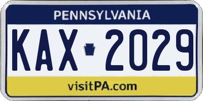 PA license plate KAX2029