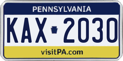 PA license plate KAX2030
