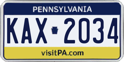 PA license plate KAX2034