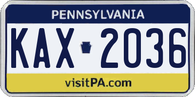 PA license plate KAX2036